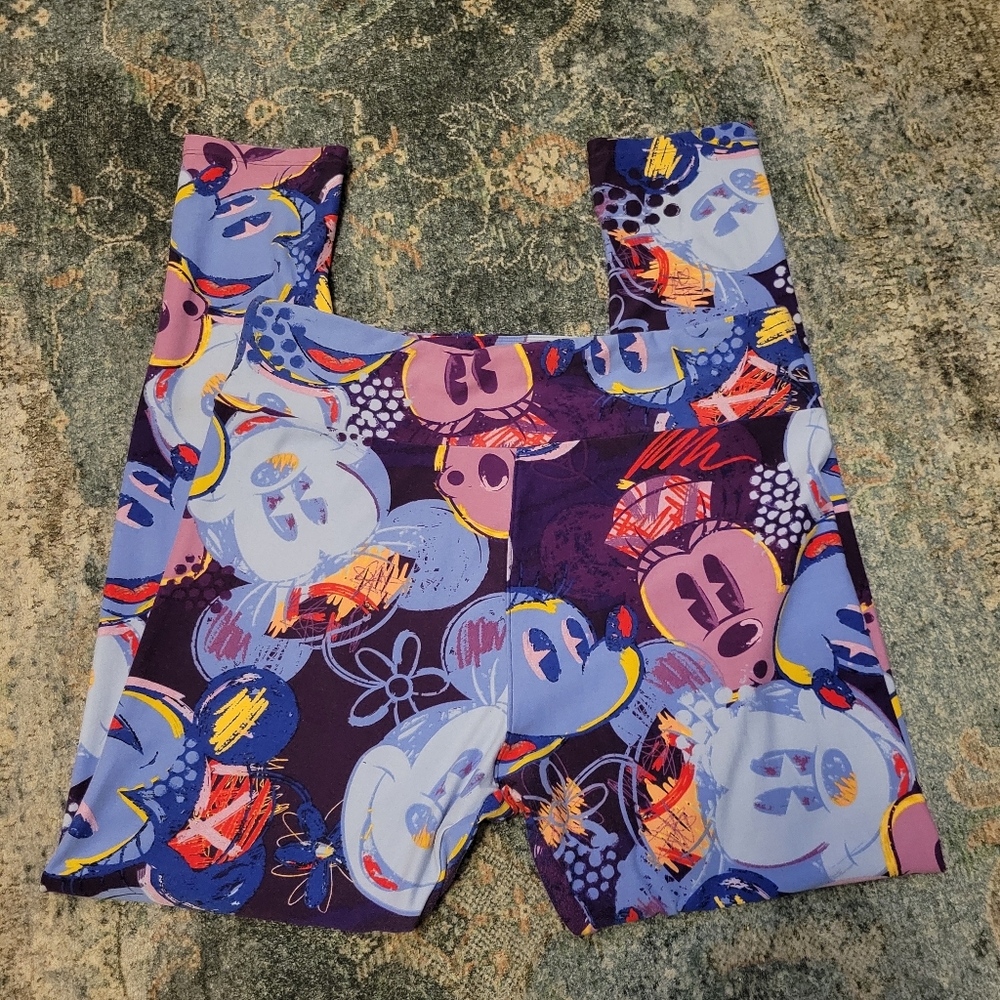LuLaRoe Purple and Blue Cartoon Print Leggings Mickey Mouse Tall & Curvy